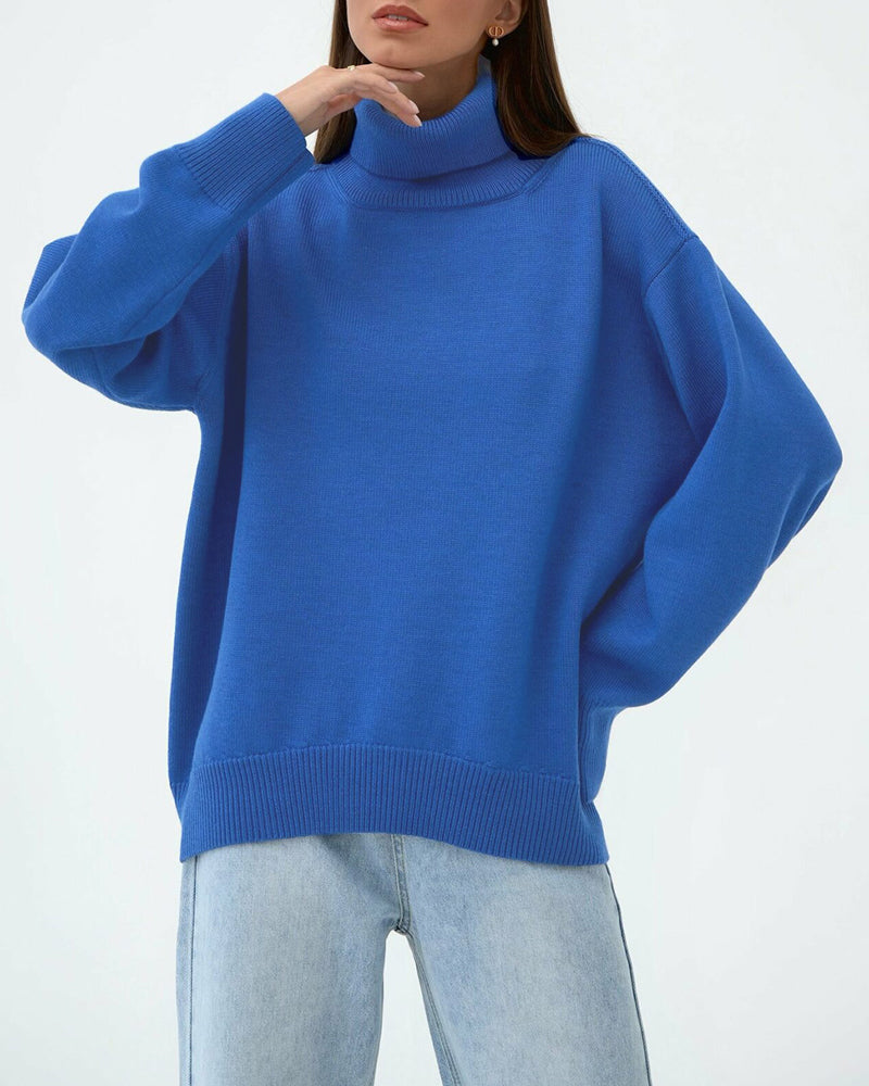 Women's Oversized Roll Neck Jumper, Knit Turtleneck Sweater – Drop Shoulder