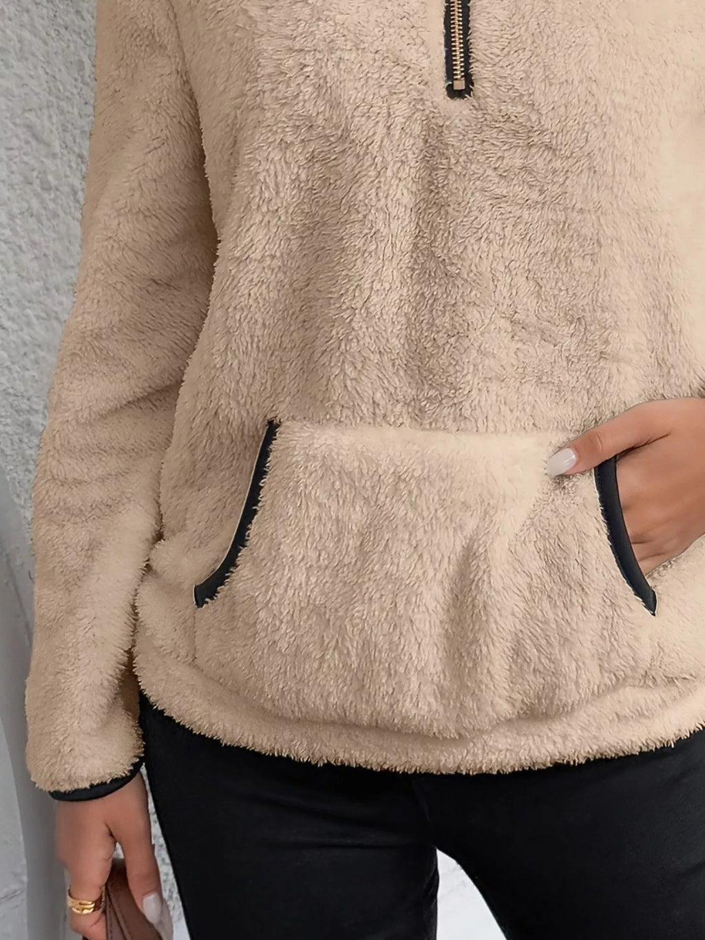 Women's Half-Zip Fleece Pullover, Teddy Sherpa Fleece Sweater – Kangaroo Pocket