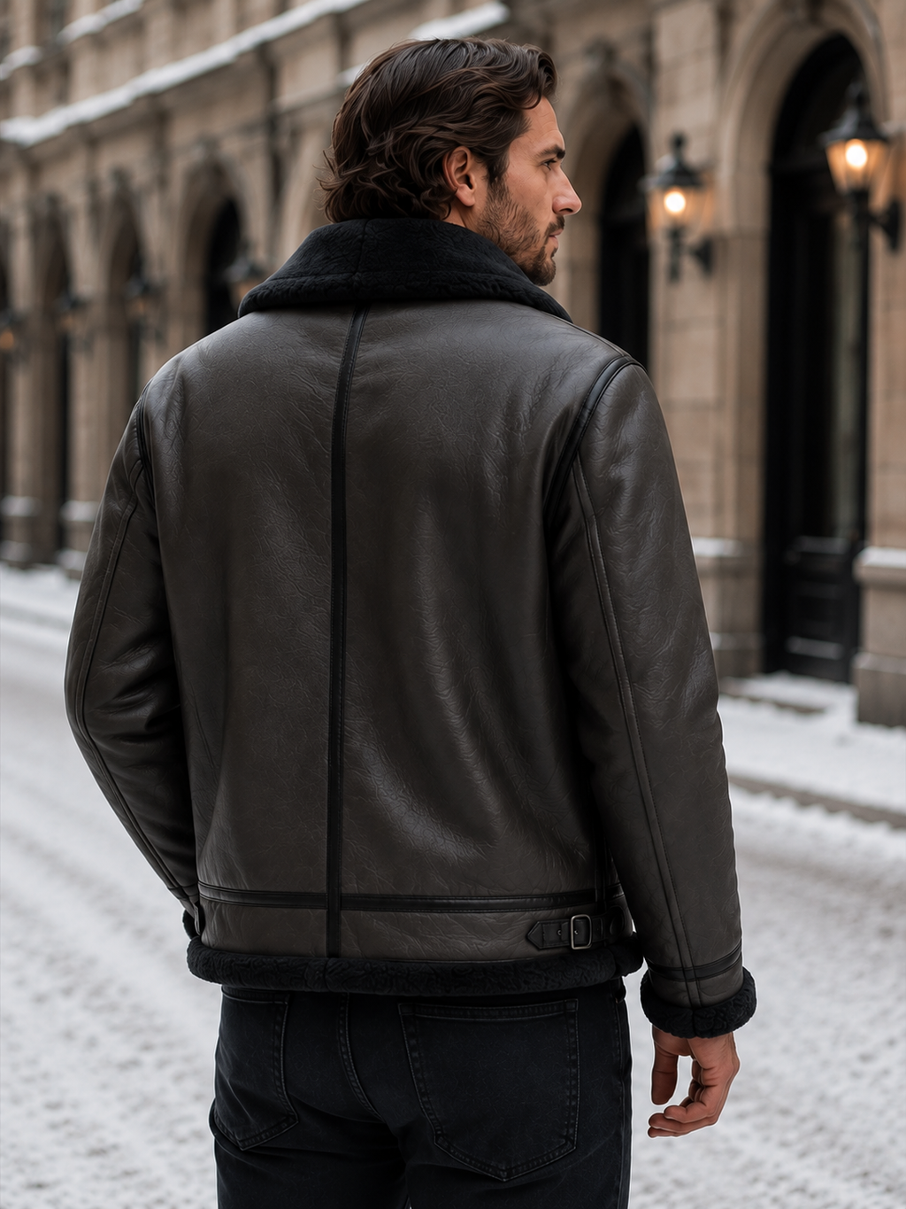 Men's Leather Aviator Jacket - Brown Shearling Sheepskin Flight Coat
