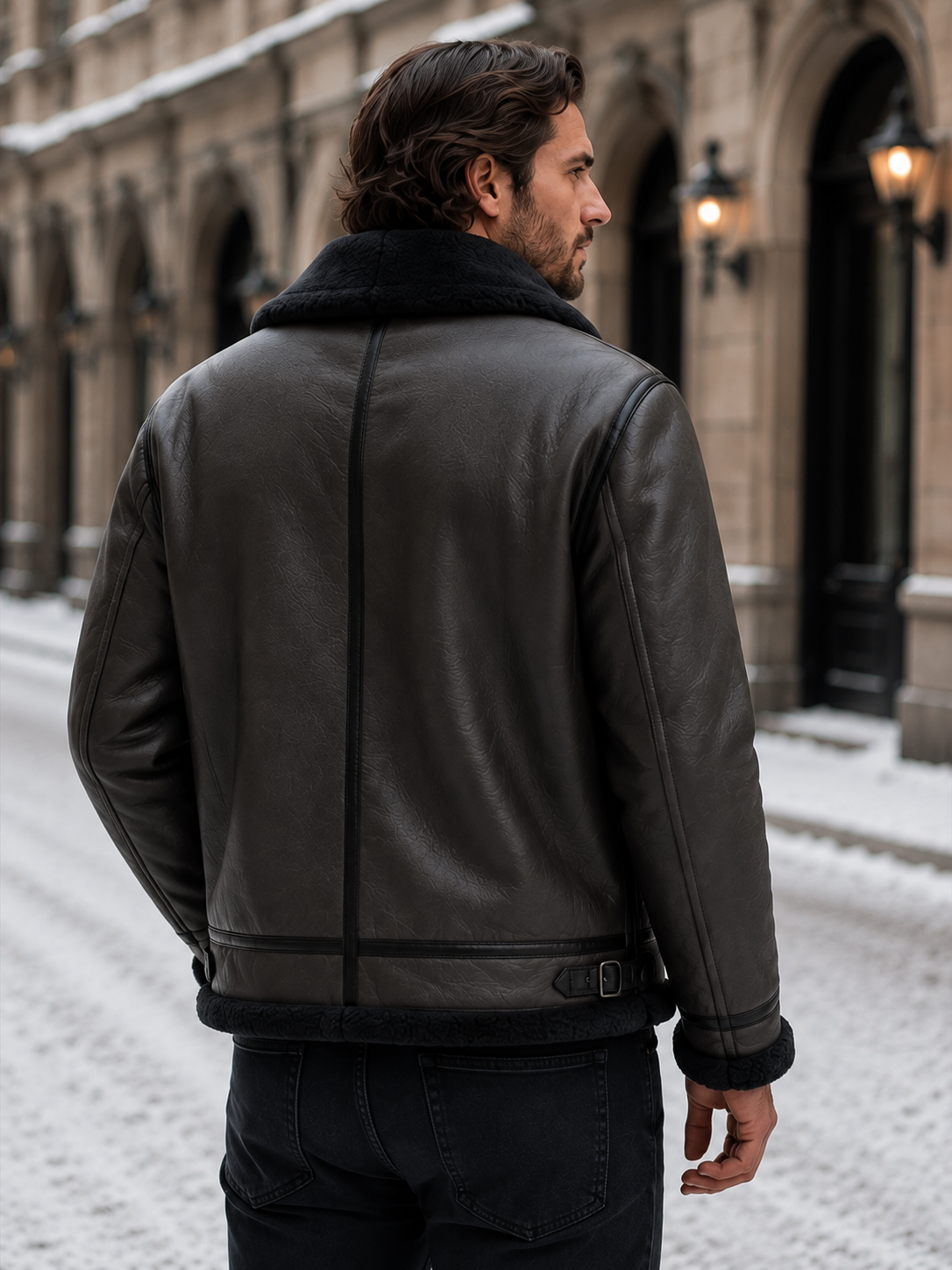Men's Leather Aviator Jacket - Brown Shearling Sheepskin Flight Coat