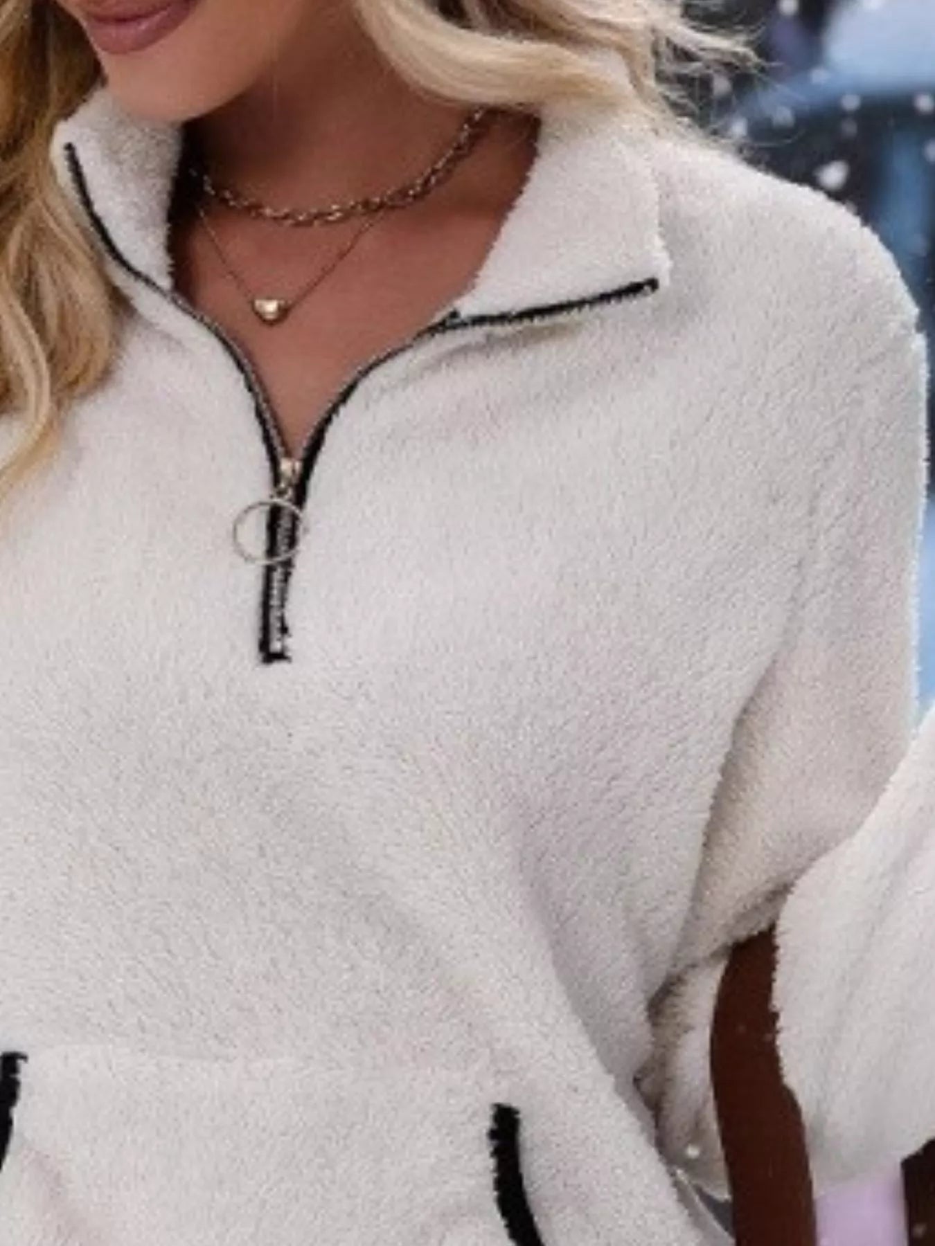 Women's Half-Zip Fleece Pullover, Teddy Sherpa Fleece Sweater – Kangaroo Pocket