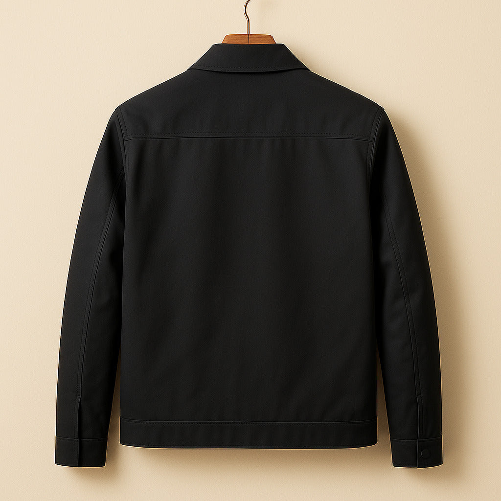 Men's Harrington Jacket Black - Zip-Up Cotton Blend Coat with Checked Lining