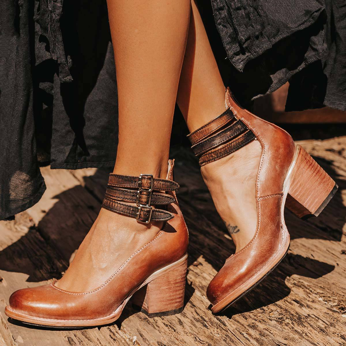 Women’s Leather High Heel Boots - Zip Up Block Heel Shoes