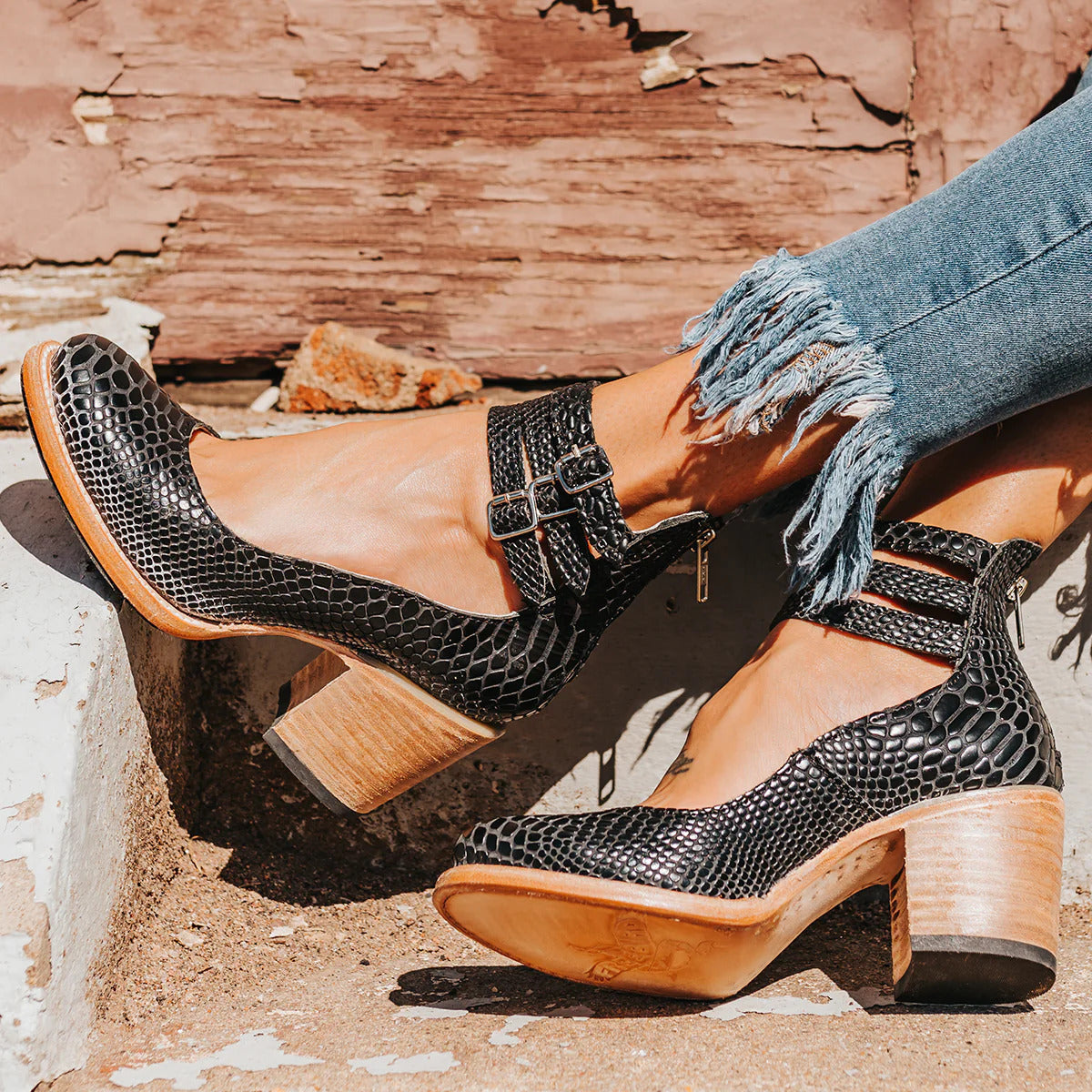 Women’s Leather High Heel Boots - Zip Up Block Heel Shoes