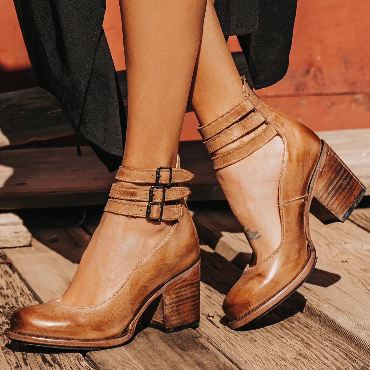 Women’s Leather High Heel Boots - Zip Up Block Heel Shoes