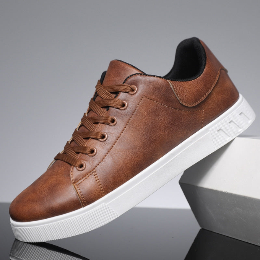 Men's Classic Leather Lace-Up Sneakers – Minimalist Low-Top Everyday Trainers
