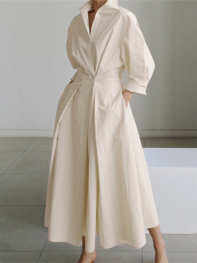 Women's Button-Front Shirt Dress – Collared Casual Design