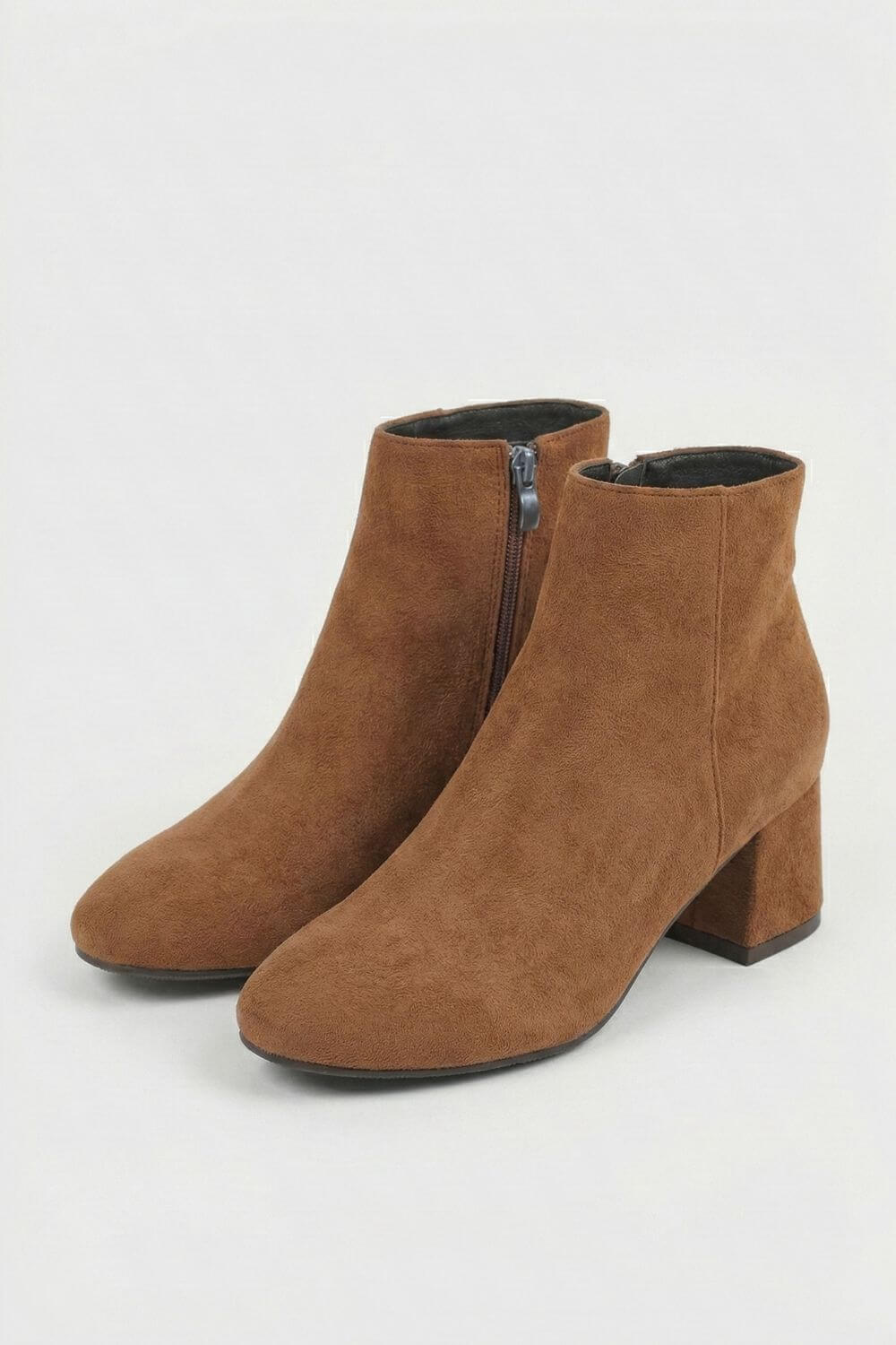Women’s Suede Ankle Boots - Classic Block Heel with Side Zipper