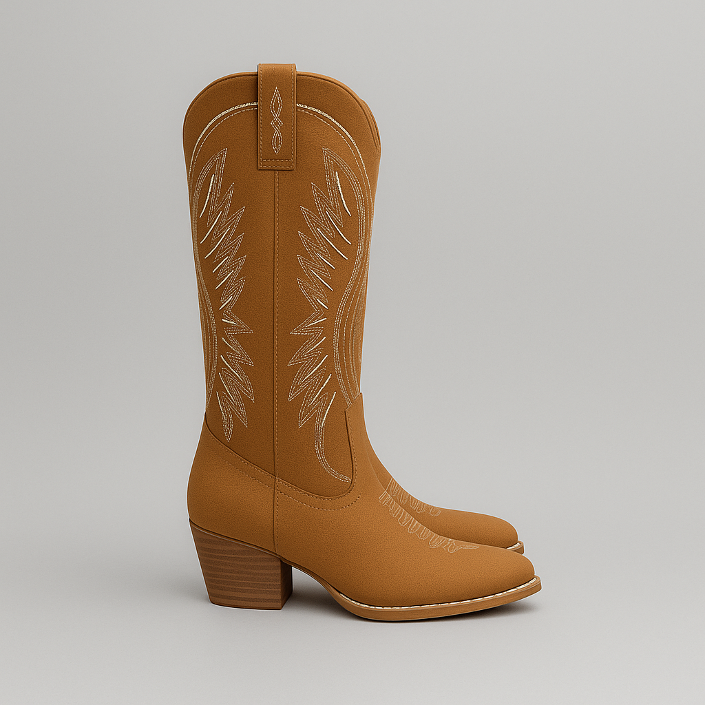 Women’s Cowboy Boots - Suede pattern with Block Heel Cara Ldn