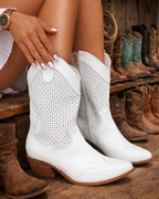 Bottines à talons pour femmes - Bottes de cowgirl ventilées pour les fêtes