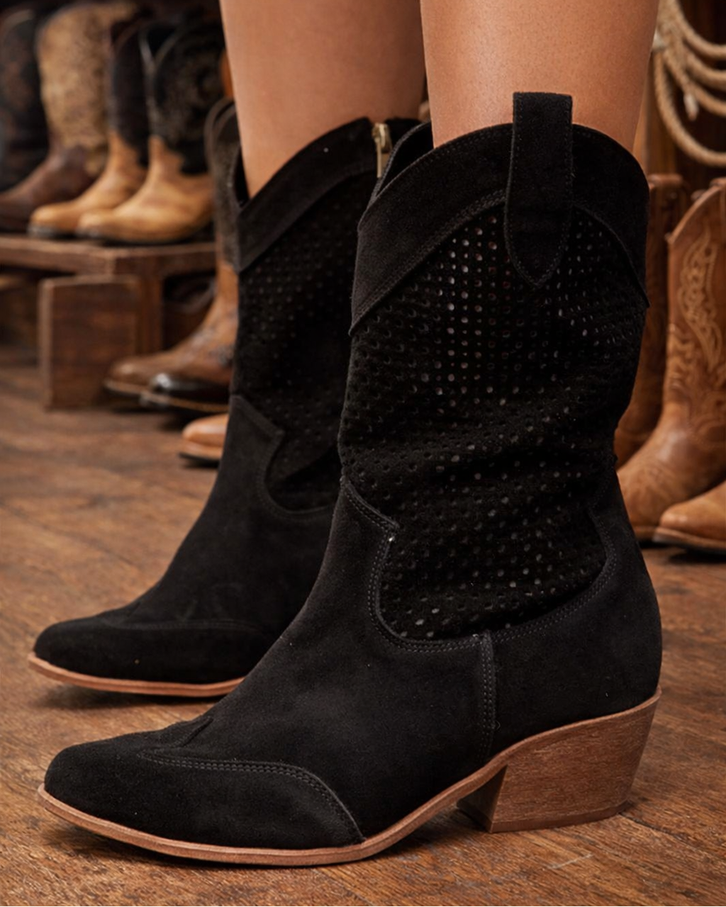 Bottines à talons pour femmes - Bottes de cowgirl ventilées pour les fêtes