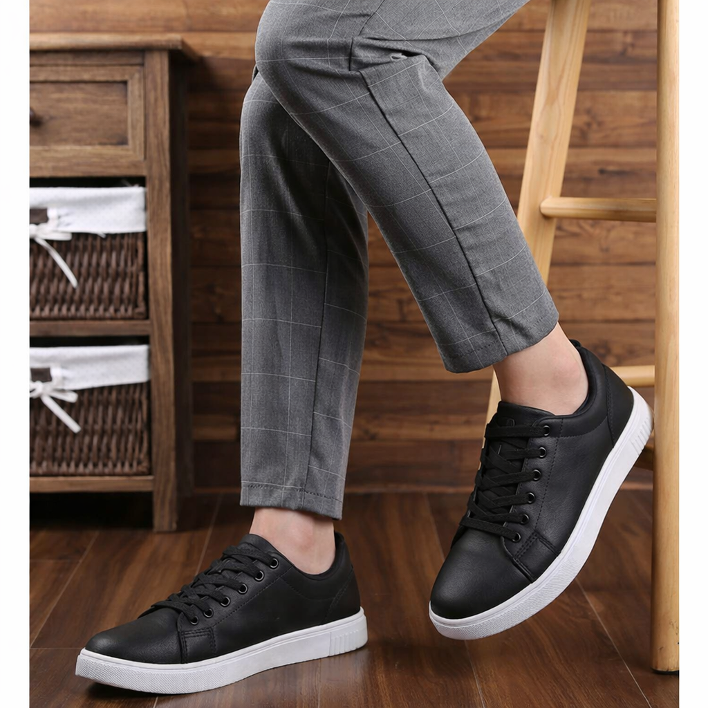Men's Classic Leather Lace-Up Sneakers – Minimalist Low-Top Everyday Trainers