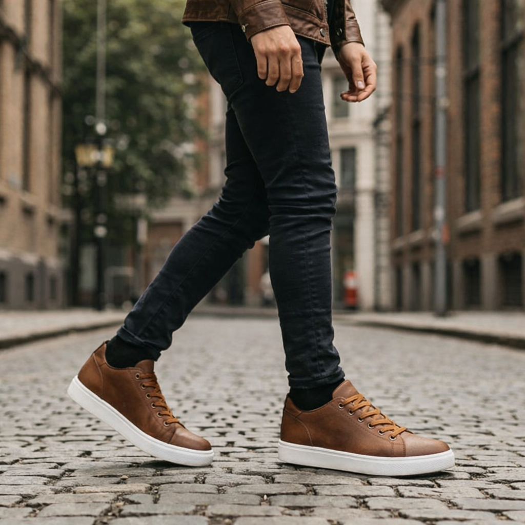 Men's Classic Leather Lace-Up Sneakers – Minimalist Low-Top Everyday Trainers