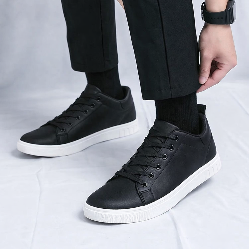 Men's Classic Leather Lace-Up Sneakers – Minimalist Low-Top Everyday Trainers