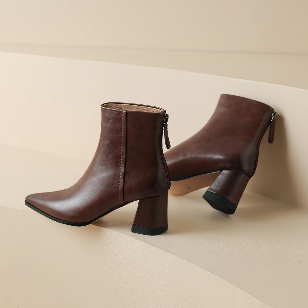 Bottines pour femmes – cuir avec talon bloc