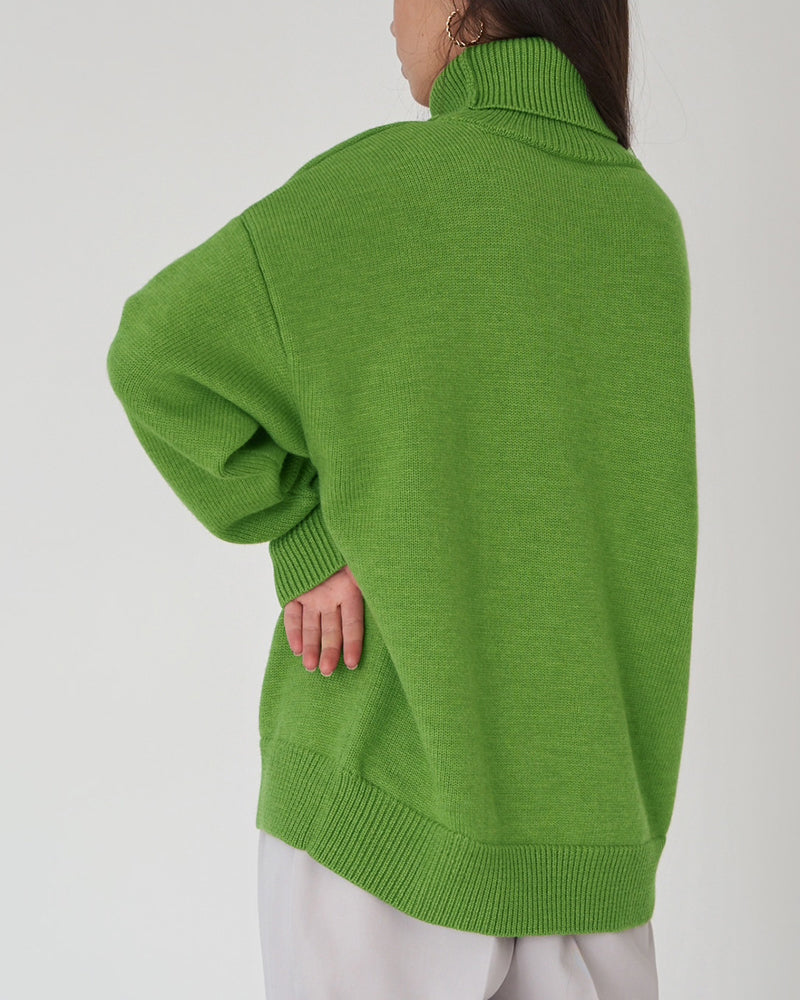 Women's Oversized Roll Neck Jumper, Knit Turtleneck Sweater – Drop Shoulder