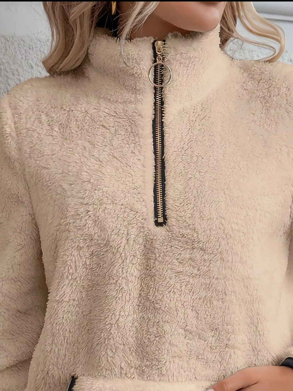 Women's Half-Zip Fleece Pullover, Teddy Sherpa Fleece Sweater – Kangaroo Pocket