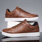 Men's Classic Leather Lace-Up Sneakers – Minimalist Low-Top Everyday Trainers