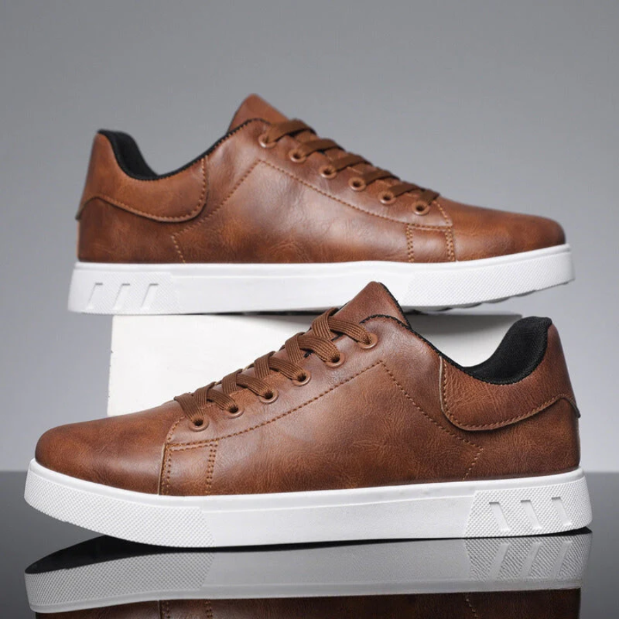 Men's Classic Leather Lace-Up Sneakers – Minimalist Low-Top Everyday Trainers