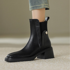 Women’s Leather Ankle Boots - Formal Chunky Heeled Shoes