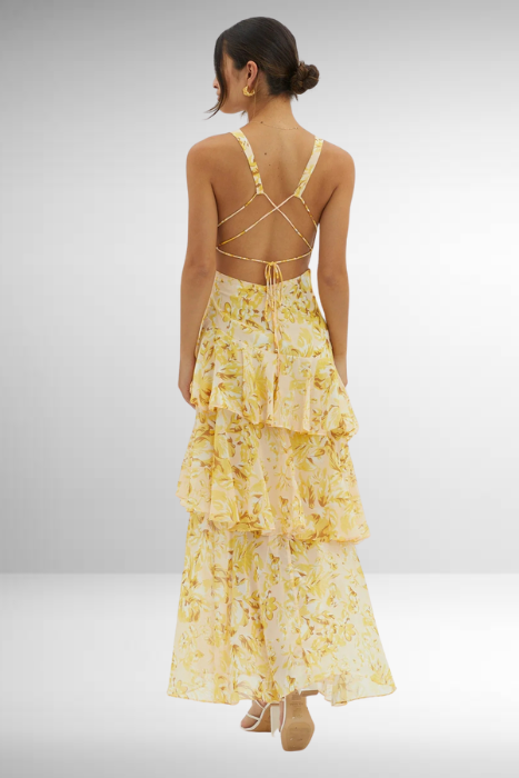 Women's Floral Maxi Summer Dress – Sleeveless V-Neck Draped Style