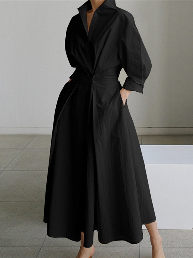 Women's Button-Front Shirt Dress – Collared Casual Design