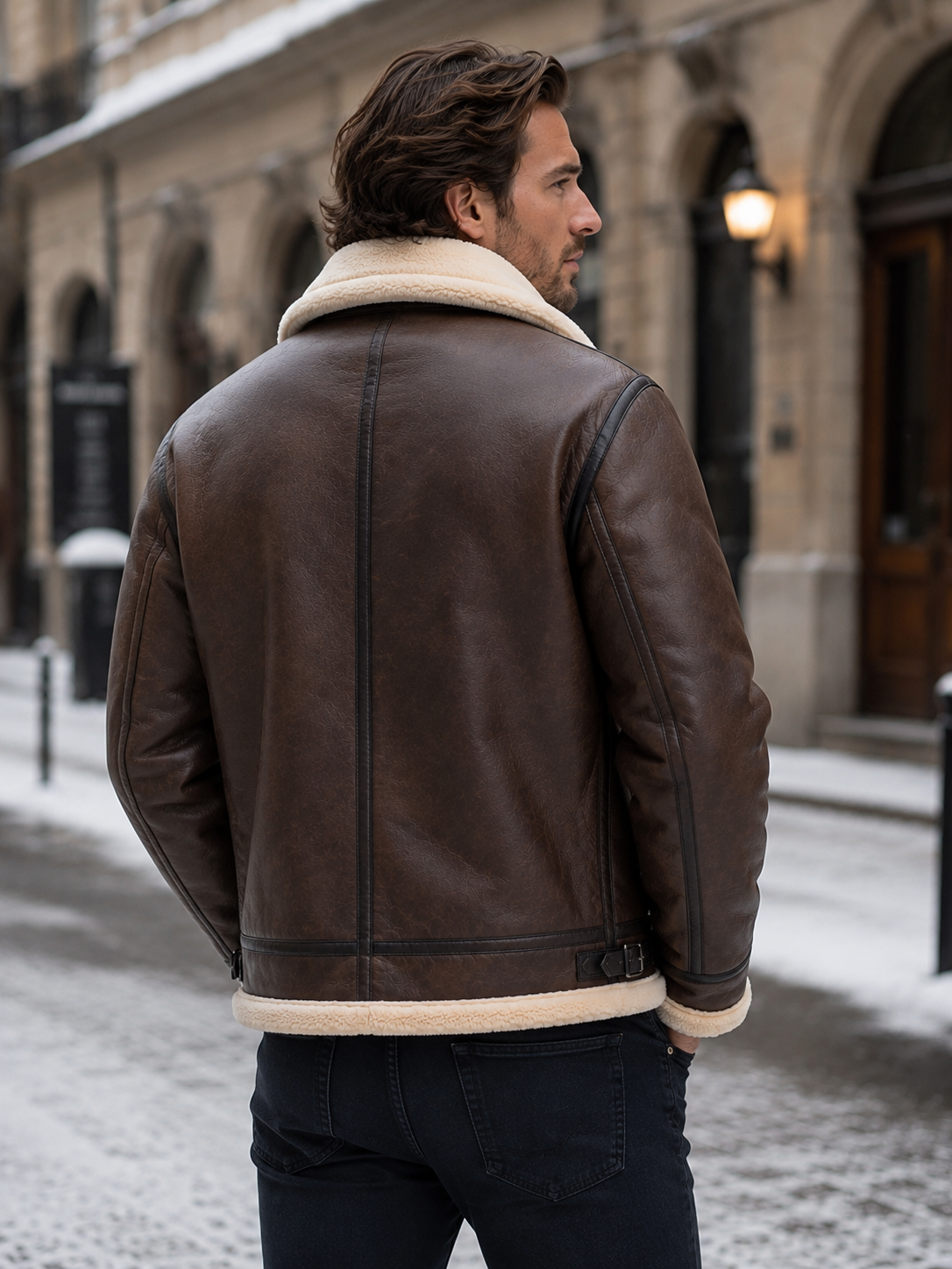 Men's Leather Aviator Jacket - Brown Shearling Sheepskin Flight Coat