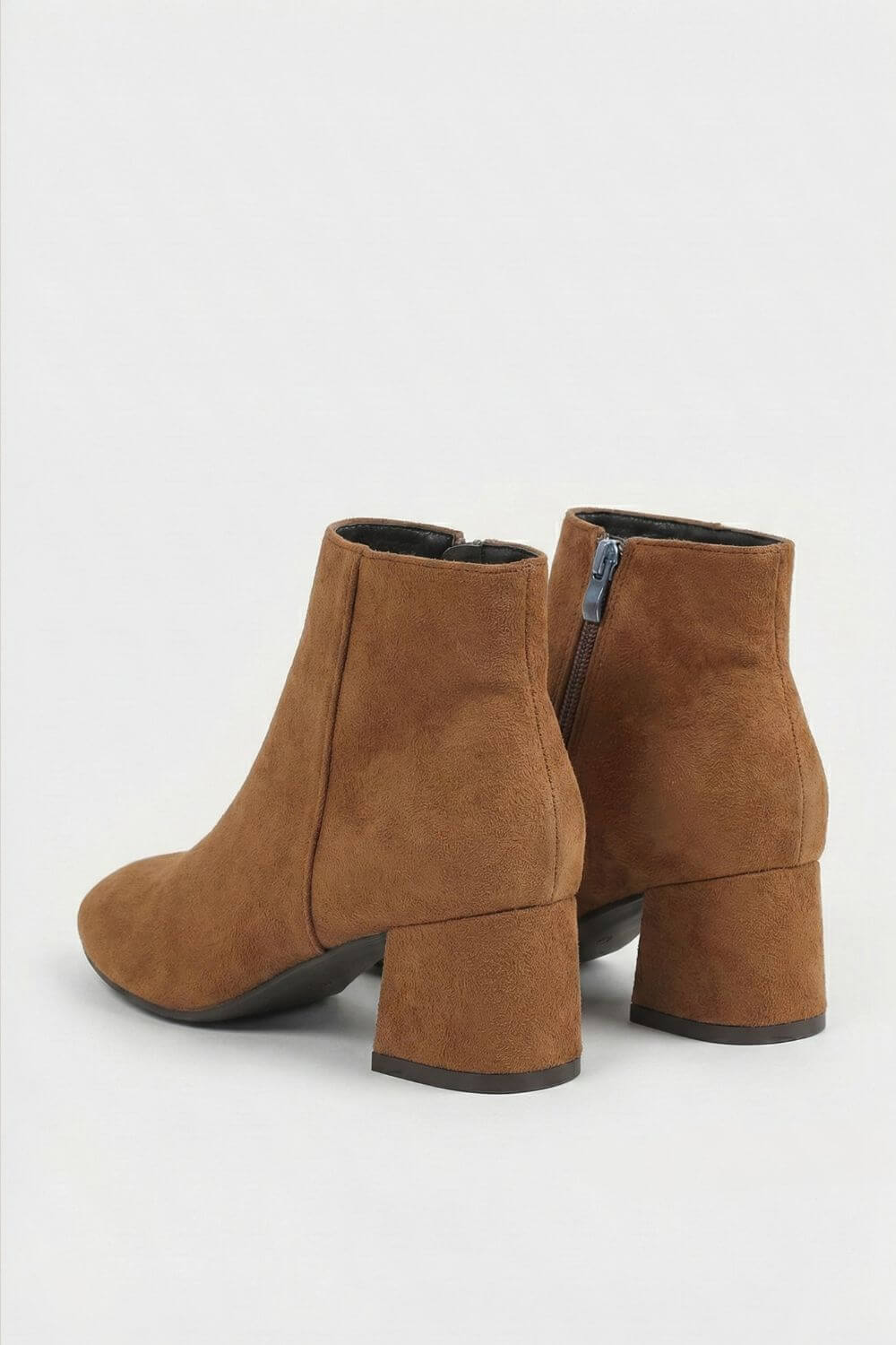 Women’s Suede Ankle Boots - Classic Block Heel with Side Zipper