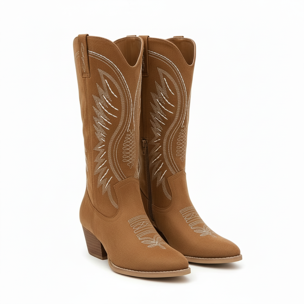 Women’s Cowboy Boots - Suede pattern with Block Heel Cara Ldn