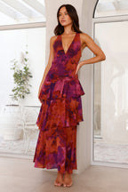 Women's Floral Maxi Summer Dress – Sleeveless V-Neck Draped Style