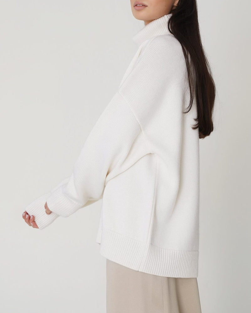 Women's Oversized Roll Neck Jumper, Knit Turtleneck Sweater – Drop Shoulder