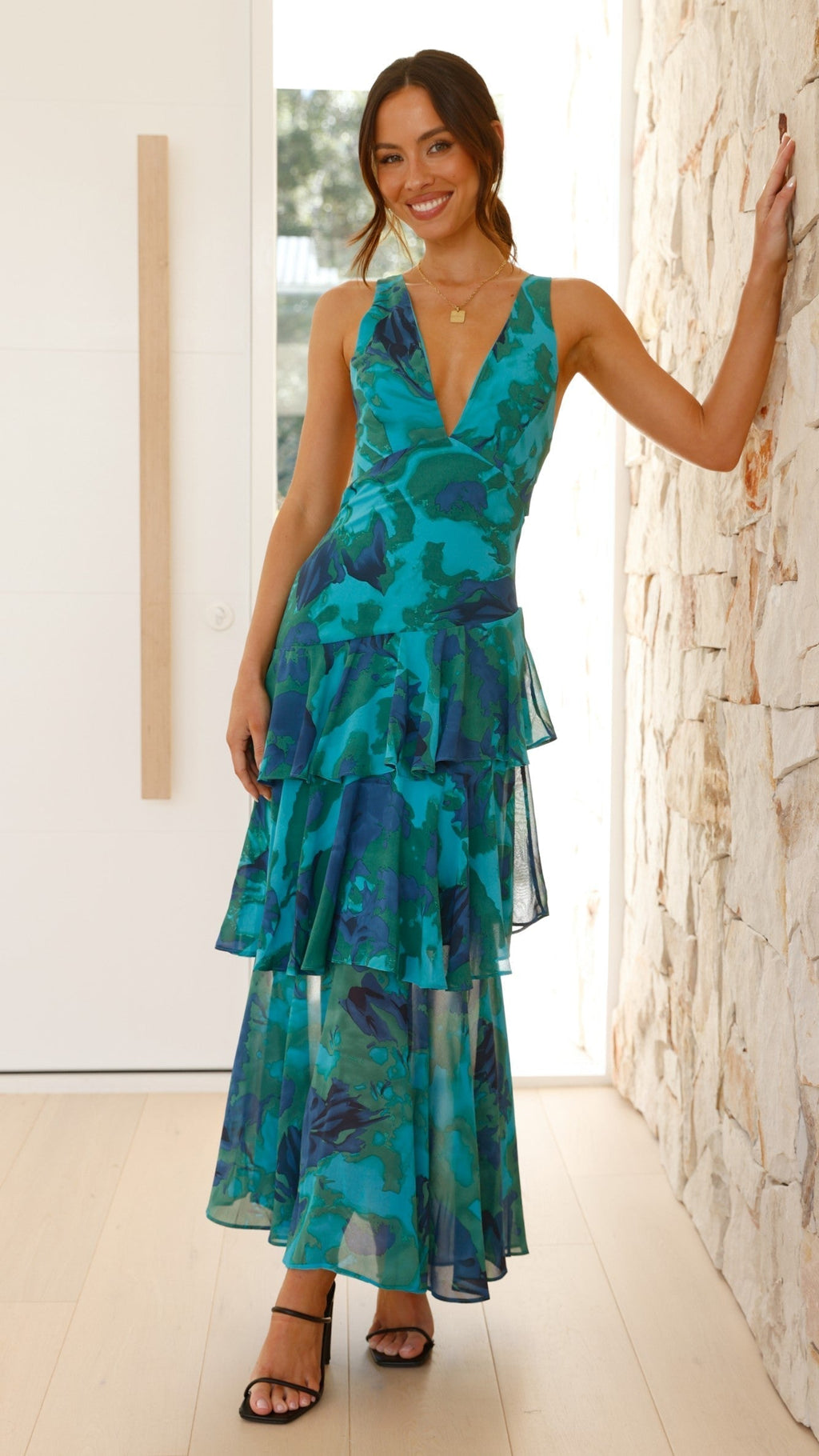 Women's Floral Maxi Summer Dress – Sleeveless V-Neck Draped Style