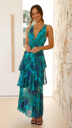 Women's Floral Maxi Summer Dress – Sleeveless V-Neck Draped Style