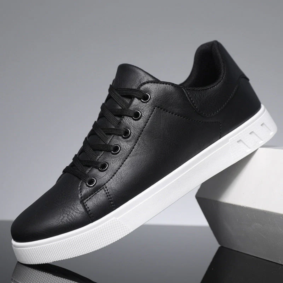 Men's Classic Leather Lace-Up Sneakers – Minimalist Low-Top Everyday Trainers