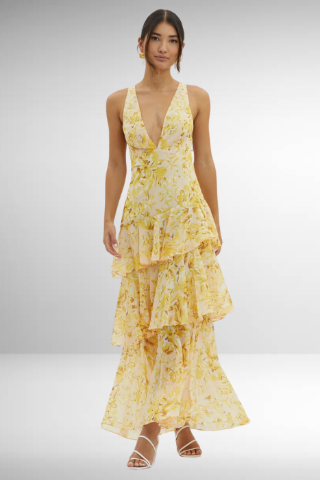 Women's Floral Maxi Summer Dress – Sleeveless V-Neck Draped Style