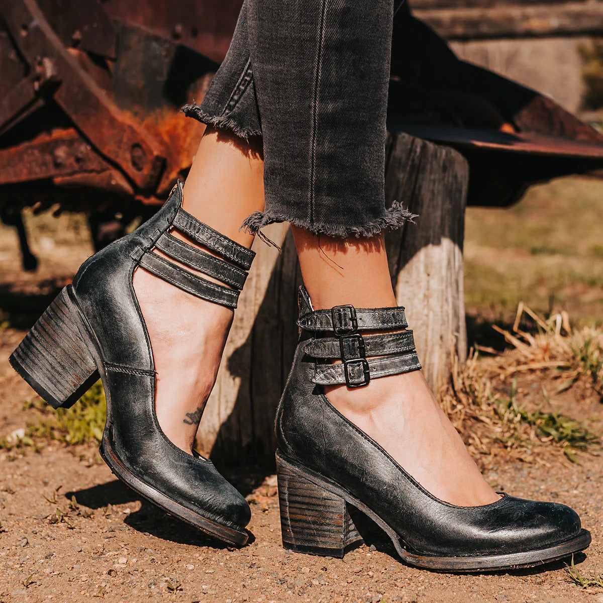 Women’s Leather High Heel Boots - Zip Up Block Heel Shoes