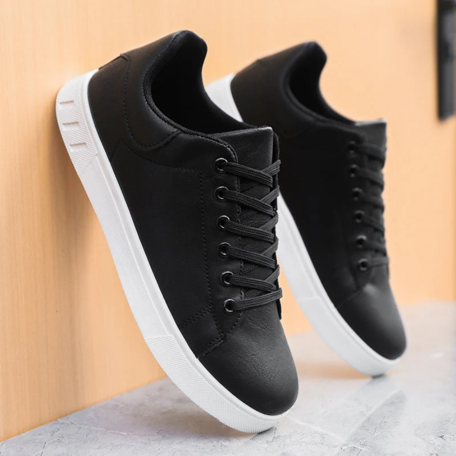 Men's Classic Leather Lace-Up Sneakers – Minimalist Low-Top Everyday Trainers