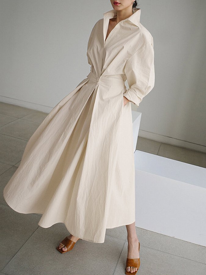 Women's Button-Front Shirt Dress – Collared Casual Design