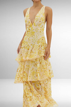 Women's Floral Maxi Summer Dress – Sleeveless V-Neck Draped Style