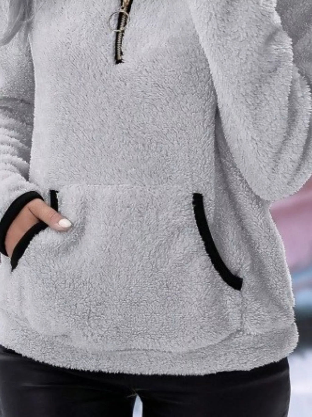 Women's Half-Zip Fleece Pullover, Teddy Sherpa Fleece Sweater – Kangaroo Pocket