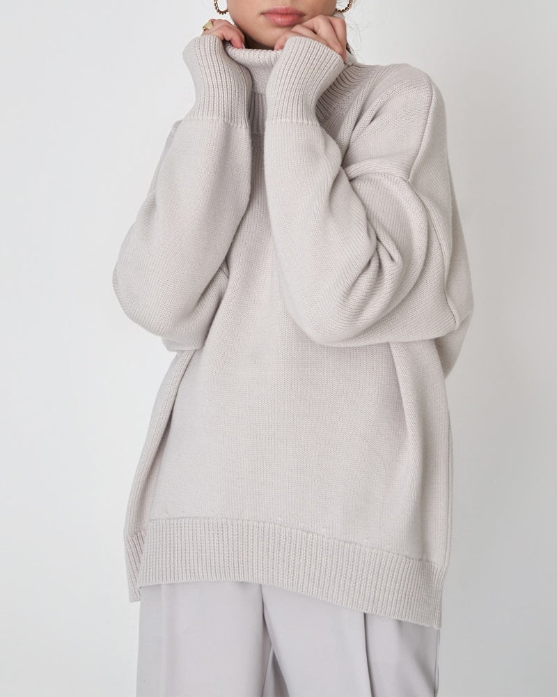 Women's Oversized Roll Neck Jumper, Knit Turtleneck Sweater – Drop Shoulder