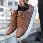 Men's Classic Leather Lace-Up Sneakers – Minimalist Low-Top Everyday Trainers