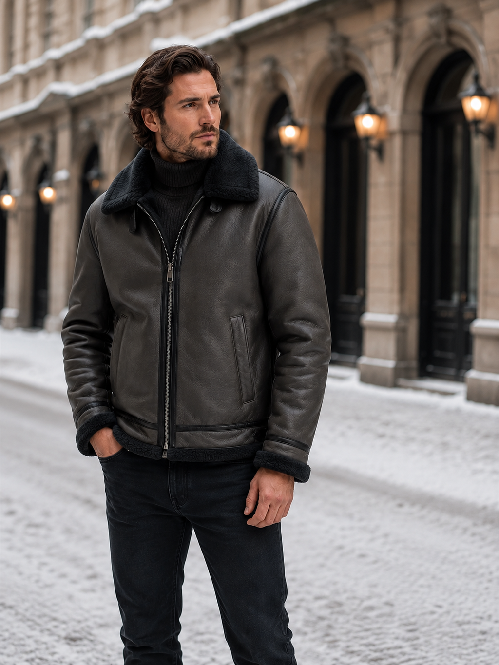 Men's Leather Aviator Jacket - Brown Shearling Sheepskin Flight Coat
