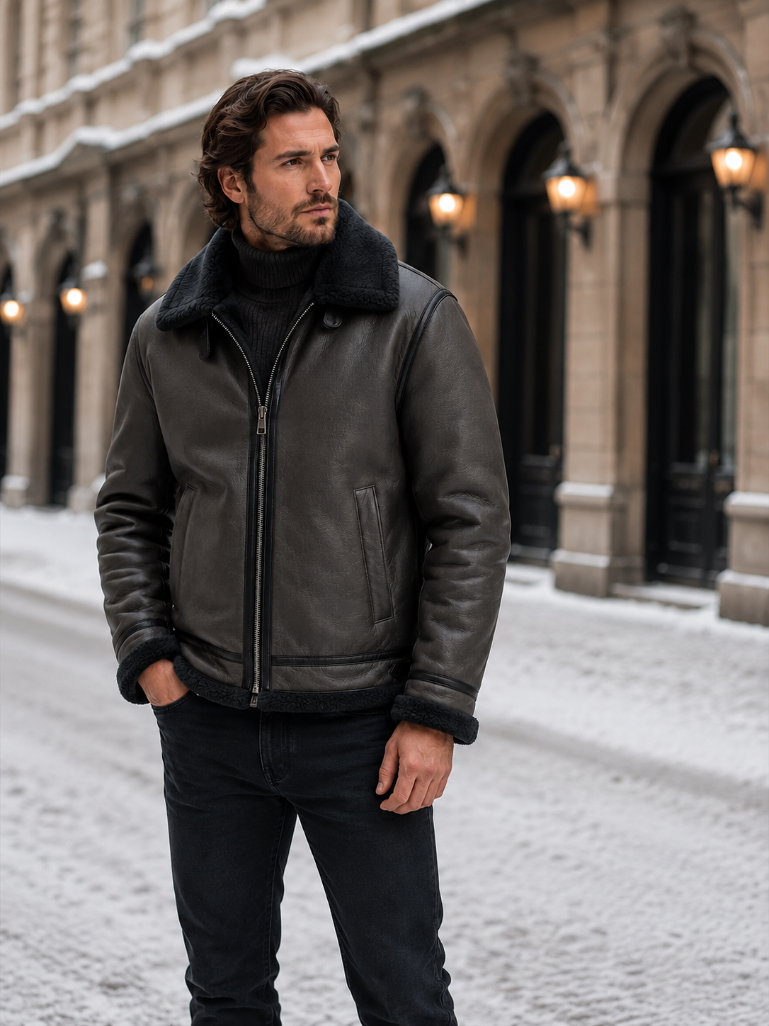 Men's Leather Aviator Jacket - Brown Shearling Sheepskin Flight Coat