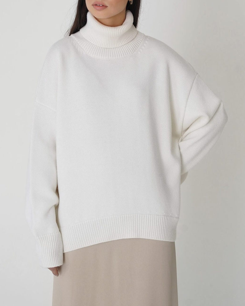 Women's Oversized Roll Neck Jumper, Knit Turtleneck Sweater – Drop Shoulder