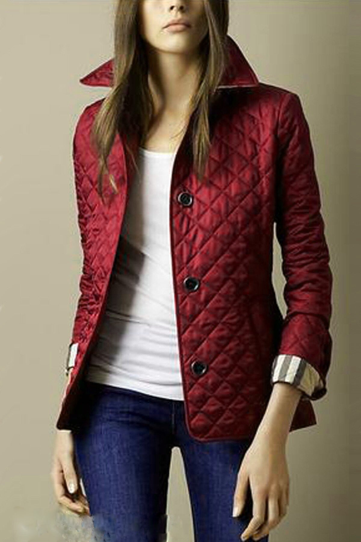 Women's Quilted Jacket Black - Ladies Diamond-Stitch Fitted Lightweight Padded Coat