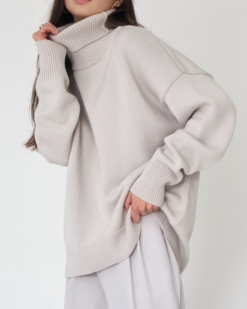 Women's Oversized Roll Neck Jumper, Knit Turtleneck Sweater – Drop Shoulder
