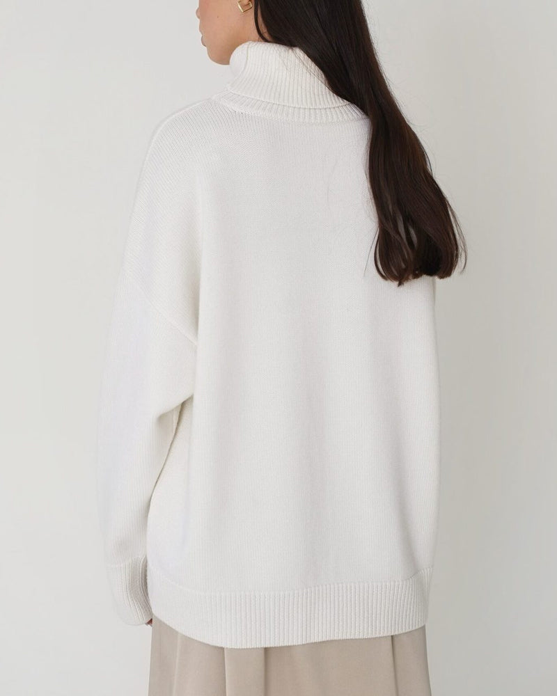 Women's Oversized Roll Neck Jumper, Knit Turtleneck Sweater – Drop Shoulder