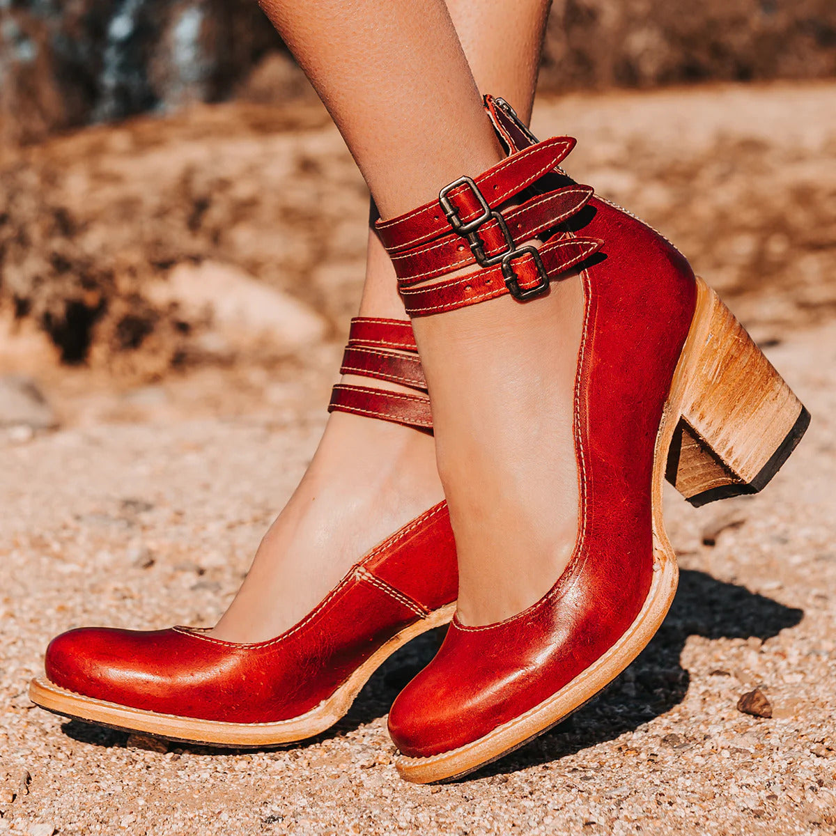 Women’s Leather High Heel Boots - Zip Up Block Heel Shoes