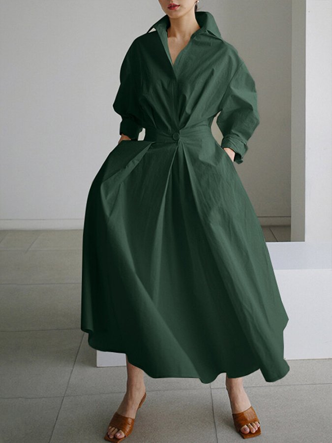 Women's Button-Front Shirt Dress – Collared Casual Design